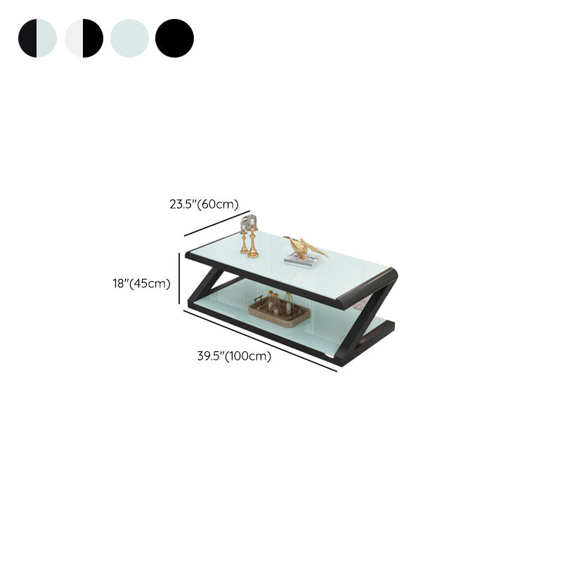 17.7"H Rectangle Glass Coffee Table Steel Abstract Base Cocktail Table with Shelf Clearhalo 'Coffee & Accent Tables' 'Coffee Tables' 'coffee_tables' 'furn' 'furn_coffee_tables' 'Furniture' 'Living Room Furniture' 6434418
