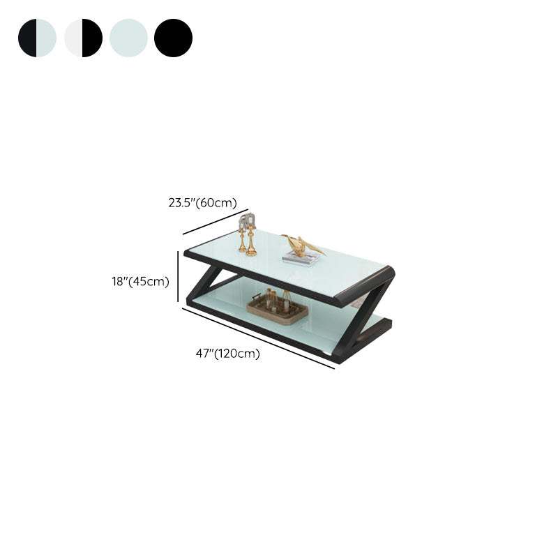 17.7"H Rectangle Glass Coffee Table Steel Abstract Base Cocktail Table with Shelf Clearhalo 'Coffee & Accent Tables' 'Coffee Tables' 'coffee_tables' 'furn' 'furn_coffee_tables' 'Furniture' 'Living Room Furniture' 6434419