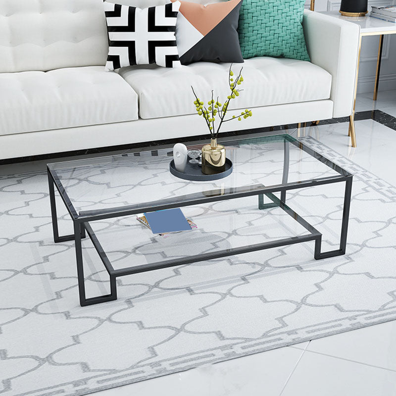 Abstract Coffee Table Glass/Marble Coffee Cocktail Table with Shelf