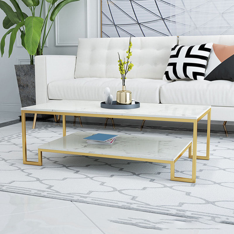 Abstract Coffee Table Glass/Marble Coffee Cocktail Table with Shelf