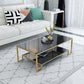 Abstract Coffee Table Glass/Marble Coffee Cocktail Table with Shelf