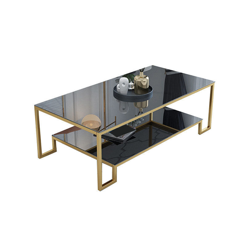 Abstract Coffee Table Glass/Marble Coffee Cocktail Table with Shelf