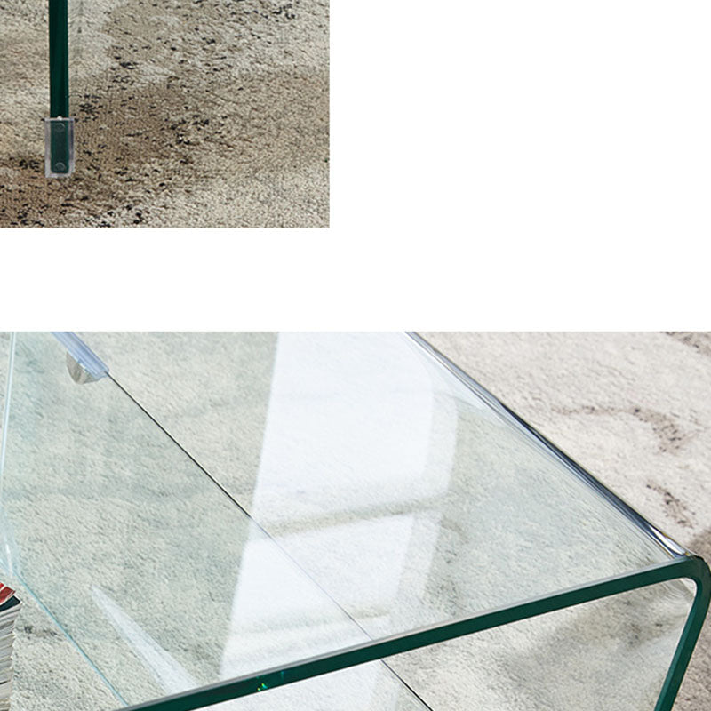 Moderner rechteckiger Couchtisch aus Glas, Cocktailtisch mit Kufengestell und Ablage