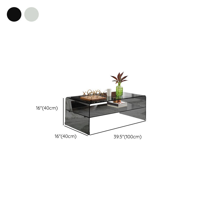 Moderner rechteckiger Couchtisch aus Glas, Cocktailtisch mit Kufengestell und Ablage