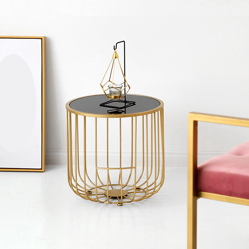 Contemporary Round Top Cocktail Table with Frame Base in Iron Clearhalo 'Coffee & Accent Tables' 'Coffee Tables' 'coffee_tables' 'furn' 'furn_coffee_tables' 'Furniture' 'Living Room Furniture' 6434493
