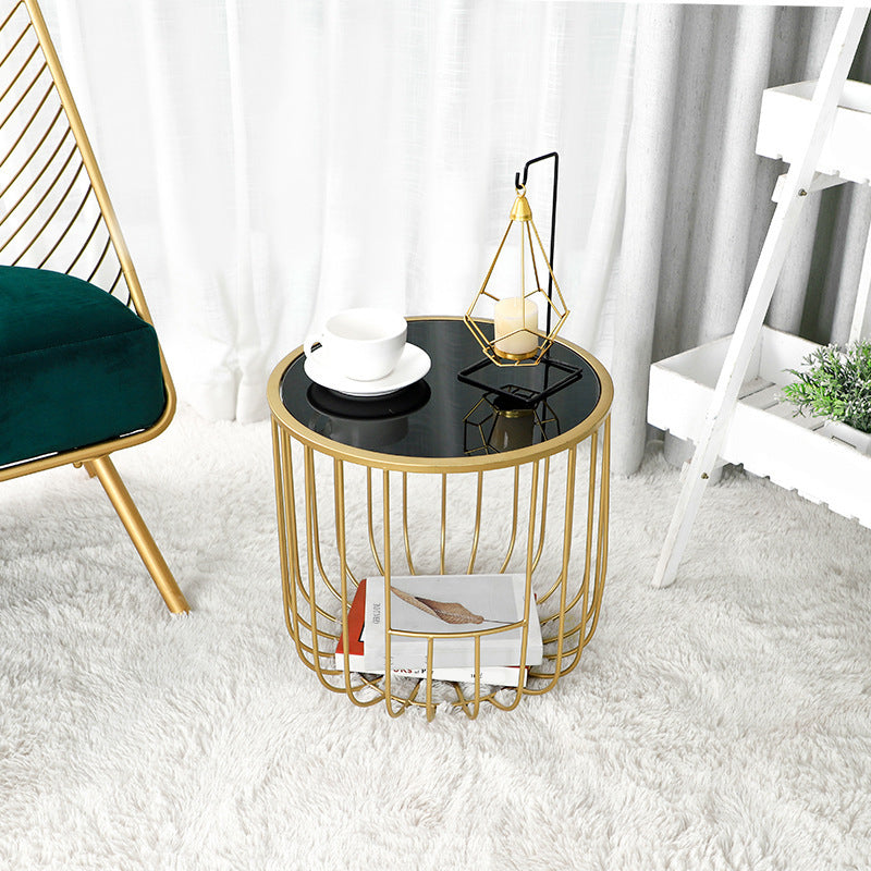 Contemporary Round Top Cocktail Table with Frame Base in Iron Clearhalo 'Coffee & Accent Tables' 'Coffee Tables' 'coffee_tables' 'furn' 'furn_coffee_tables' 'Furniture' 'Living Room Furniture' 6434494