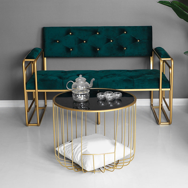 Contemporary Round Top Cocktail Table with Frame Base in Iron Clearhalo 'Coffee & Accent Tables' 'Coffee Tables' 'coffee_tables' 'furn' 'furn_coffee_tables' 'Furniture' 'Living Room Furniture' 6434496
