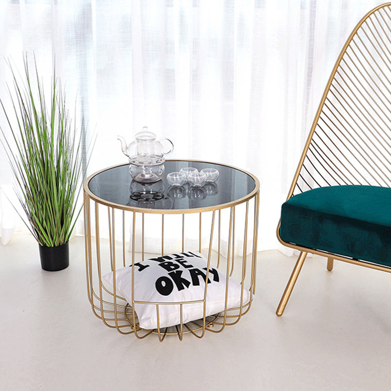 Contemporary Round Top Cocktail Table with Frame Base in Iron Clearhalo 'Coffee & Accent Tables' 'Coffee Tables' 'coffee_tables' 'furn' 'furn_coffee_tables' 'Furniture' 'Living Room Furniture' 6434504