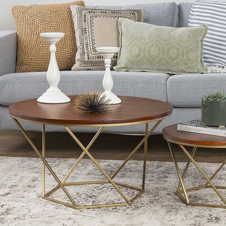 Modern Round Wood Frame Coffee Table Brown Finish Cocktail Table Clearhalo 'Coffee & Accent Tables' 'Coffee Tables' 'coffee_tables' 'furn' 'furn_coffee_tables' 'Furniture' 'Living Room Furniture' 6434513