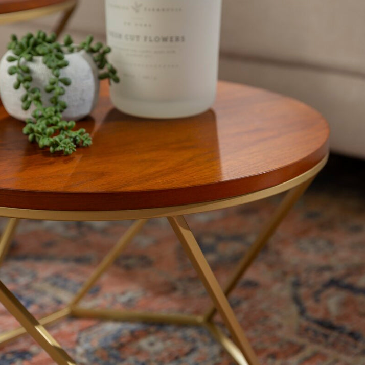 Modern Round Wood Frame Coffee Table Brown Finish Cocktail Table Clearhalo 'Coffee & Accent Tables' 'Coffee Tables' 'coffee_tables' 'furn' 'furn_coffee_tables' 'Furniture' 'Living Room Furniture' 6434520