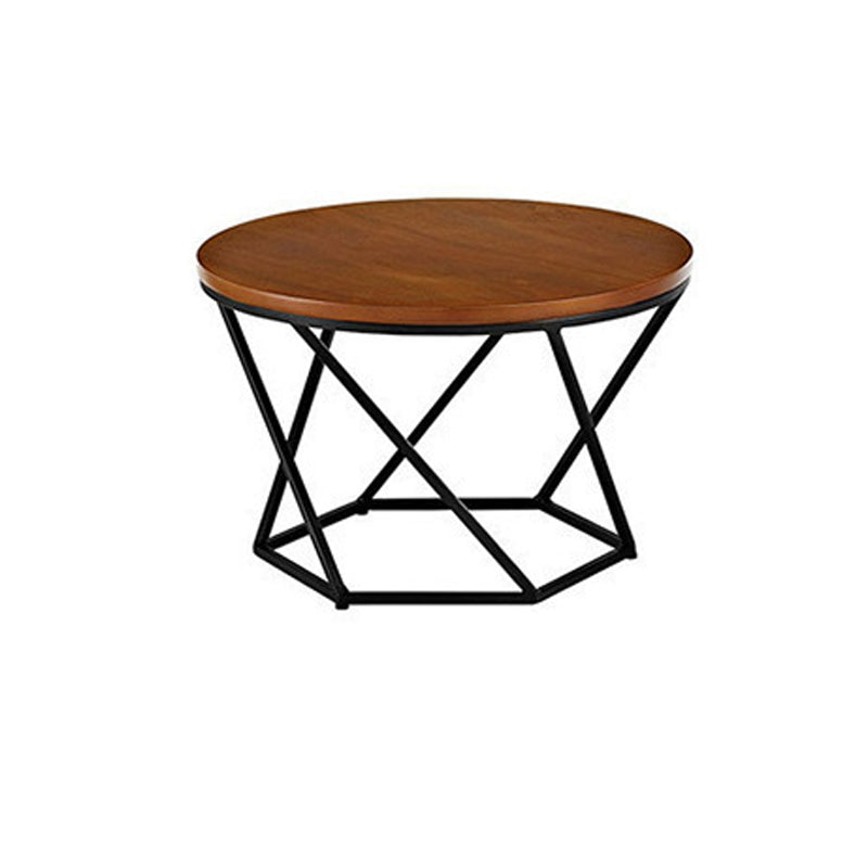 Modern Round Wood Frame Coffee Table Brown Finish Cocktail Table 18"L x 18"W x 16"H Black Clearhalo 'Coffee & Accent Tables' 'Coffee Tables' 'coffee_tables' 'furn' 'furn_coffee_tables' 'Furniture' 'Living Room Furniture' 6434523