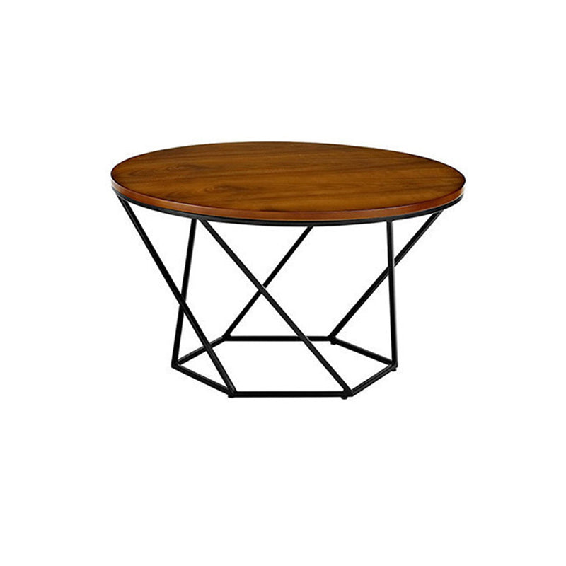 Modern Round Wood Frame Coffee Table Brown Finish Cocktail Table Black Clearhalo 'Coffee & Accent Tables' 'Coffee Tables' 'coffee_tables' 'furn' 'furn_coffee_tables' 'Furniture' 'Living Room Furniture' 6434525