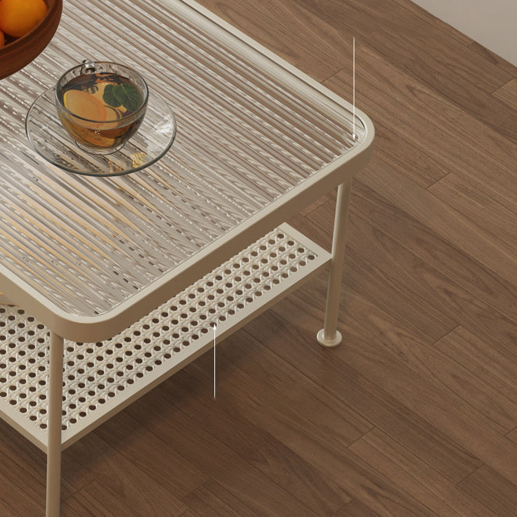 4 Legs Cocktail Table Glass Rectangular Coffee Table with Shelf Clearhalo 'Coffee & Accent Tables' 'Coffee Tables' 'coffee_tables' 'furn' 'furn_coffee_tables' 'Furniture' 'Living Room Furniture' 6434551