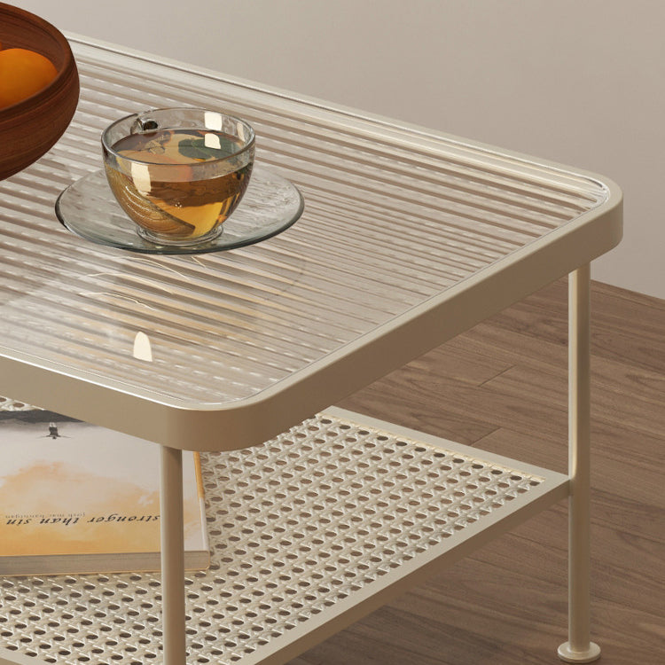 4 Legs Cocktail Table Glass Rectangular Coffee Table with Shelf Clearhalo 'Coffee & Accent Tables' 'Coffee Tables' 'coffee_tables' 'furn' 'furn_coffee_tables' 'Furniture' 'Living Room Furniture' 6434552