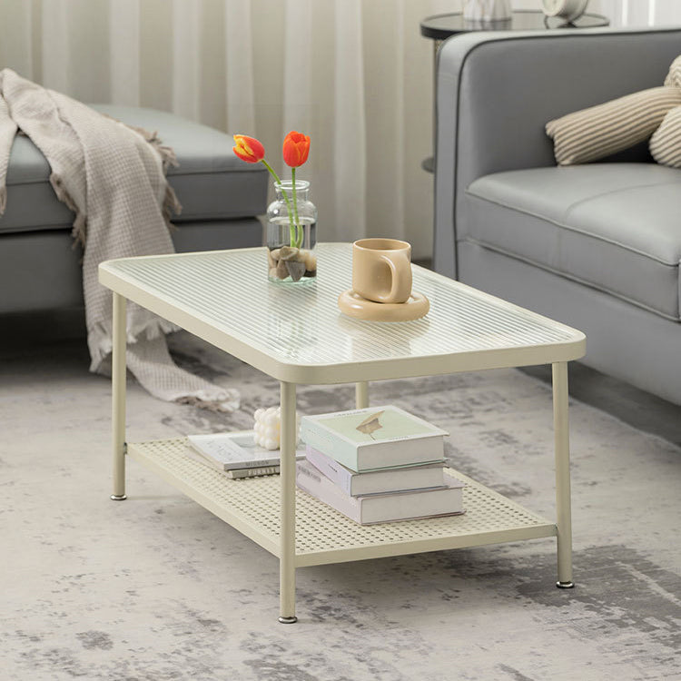 4 Legs Cocktail Table Glass Rectangular Coffee Table with Shelf Clearhalo 'Coffee & Accent Tables' 'Coffee Tables' 'coffee_tables' 'furn' 'furn_coffee_tables' 'Furniture' 'Living Room Furniture' 6434558