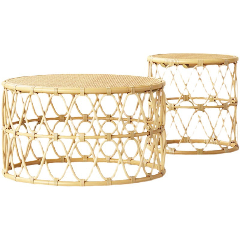 Table basse ronde contemporaine de 17,7"/19,6" en rotin tambour table de cocktail