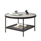 Table de cocktail ronde en verre, table basse en fer à 4 pieds avec étagère