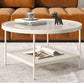Table de cocktail ronde en verre, table basse en fer à 4 pieds avec étagère