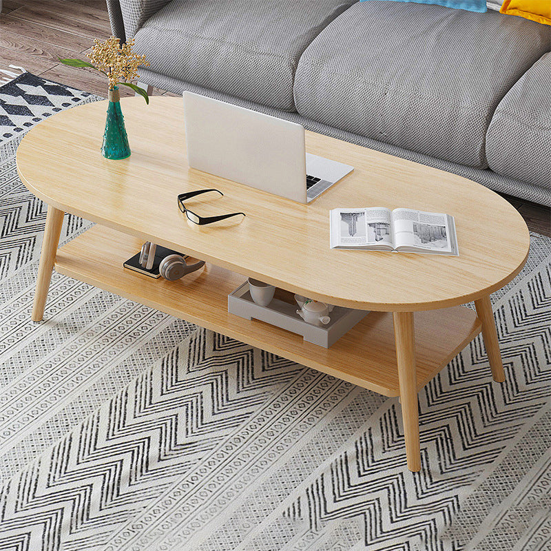 Contemporary Wooden Oval Coffee Table with 4 Legs and 1 Shelf Natural Clearhalo 'Coffee & Accent Tables' 'Coffee Tables' 'coffee_tables' 'furn' 'furn_coffee_tables' 'Furniture' 'Living Room Furniture' 6434604