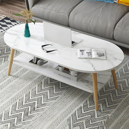 Contemporary Wooden Oval Coffee Table with 4 Legs and 1 Shelf Black White Clearhalo 'Coffee & Accent Tables' 'Coffee Tables' 'coffee_tables' 'furn' 'furn_coffee_tables' 'Furniture' 'Living Room Furniture' 6434606