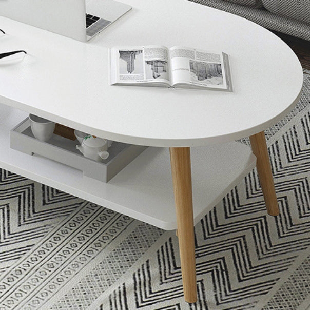 Contemporary Wooden Oval Coffee Table with 4 Legs and 1 Shelf Clearhalo 'Coffee & Accent Tables' 'Coffee Tables' 'coffee_tables' 'furn' 'furn_coffee_tables' 'Furniture' 'Living Room Furniture' 6434610