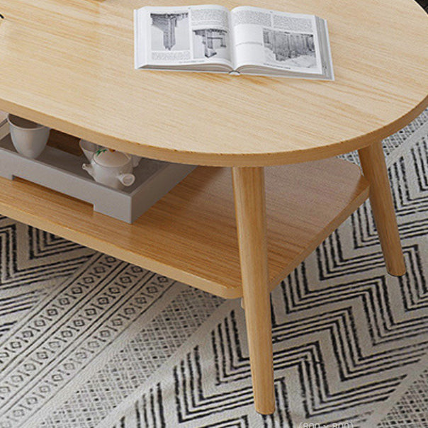 Contemporary Wooden Oval Coffee Table with 4 Legs and 1 Shelf Clearhalo 'Coffee & Accent Tables' 'Coffee Tables' 'coffee_tables' 'furn' 'furn_coffee_tables' 'Furniture' 'Living Room Furniture' 6434612