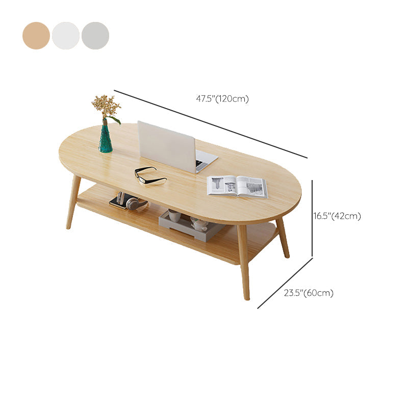 Contemporary Wooden Oval Coffee Table with 4 Legs and 1 Shelf Clearhalo 'Coffee & Accent Tables' 'Coffee Tables' 'coffee_tables' 'furn' 'furn_coffee_tables' 'Furniture' 'Living Room Furniture' 6434614
