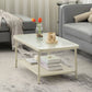 Table basse rectangulaire en verre de 15,75 po, table de cocktail à 4 pieds en fer avec étagère