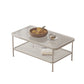 Table basse rectangulaire en verre de 15,75 po, table de cocktail à 4 pieds en fer avec étagère