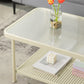 Table basse rectangulaire en verre de 15,75 po, table de cocktail à 4 pieds en fer avec étagère