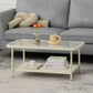 Table basse rectangulaire en verre de 15,75 po, table de cocktail à 4 pieds en fer avec étagère