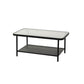 Table basse rectangulaire en verre de 15,75 po, table de cocktail à 4 pieds en fer avec étagère