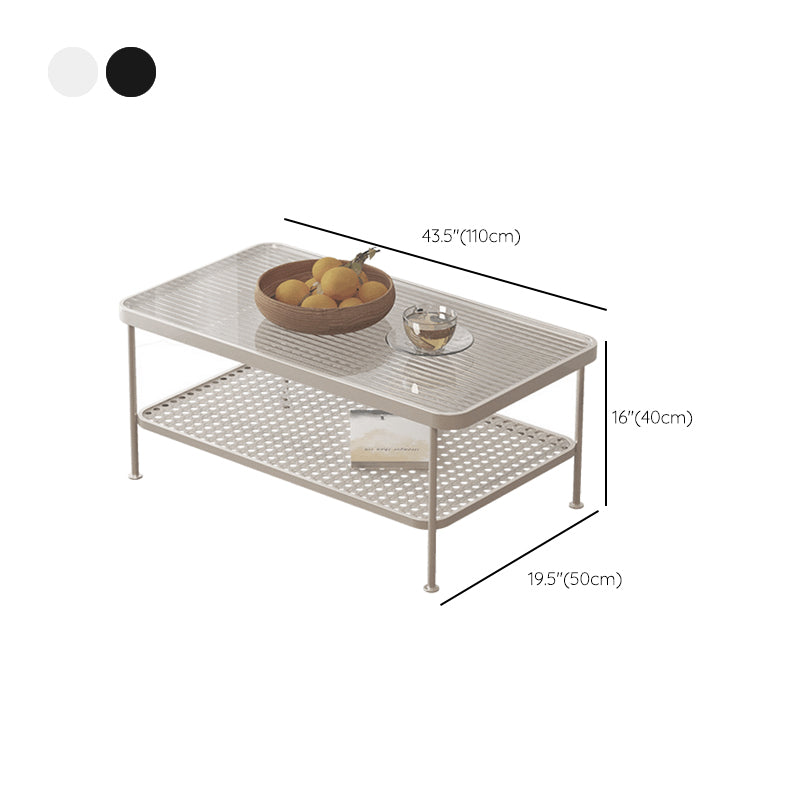 Table basse rectangulaire en verre de 15,75 po, table de cocktail à 4 pieds en fer avec étagère