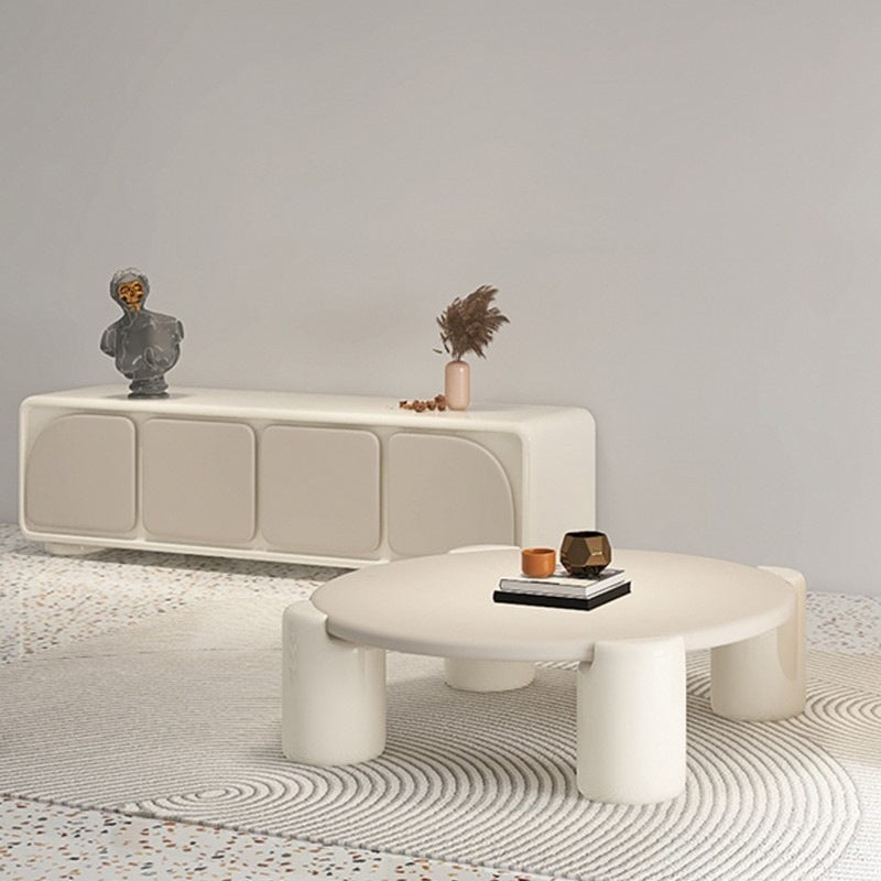 Round Wood Coffee Table White 4 Legs Cocktail Table for Home