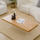 Table basse scandinave avec plateau en bois massif et base en acrylique