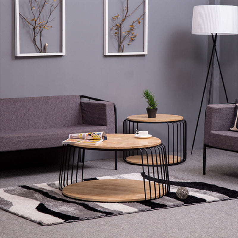 Nordic Solid Wood Round Coffee Cocktail Table with Floor Shelf Clearhalo 'Coffee & Accent Tables' 'Coffee Tables' 'coffee_tables' 'furn' 'furn_coffee_tables' 'Furniture' 'Living Room Furniture' 6434731