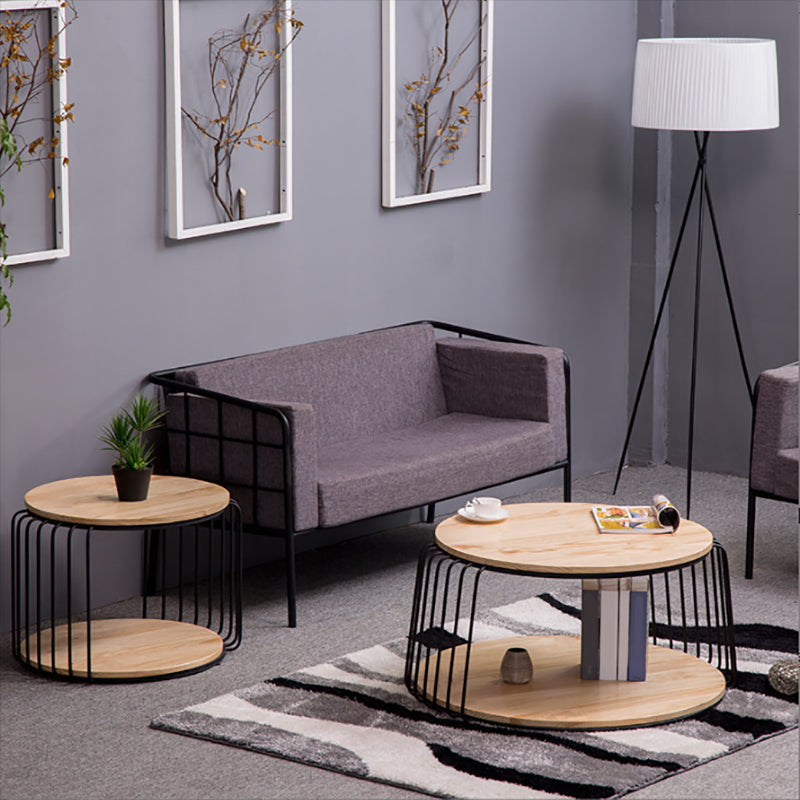 Nordic Solid Wood Round Coffee Cocktail Table with Floor Shelf Clearhalo 'Coffee & Accent Tables' 'Coffee Tables' 'coffee_tables' 'furn' 'furn_coffee_tables' 'Furniture' 'Living Room Furniture' 6434735