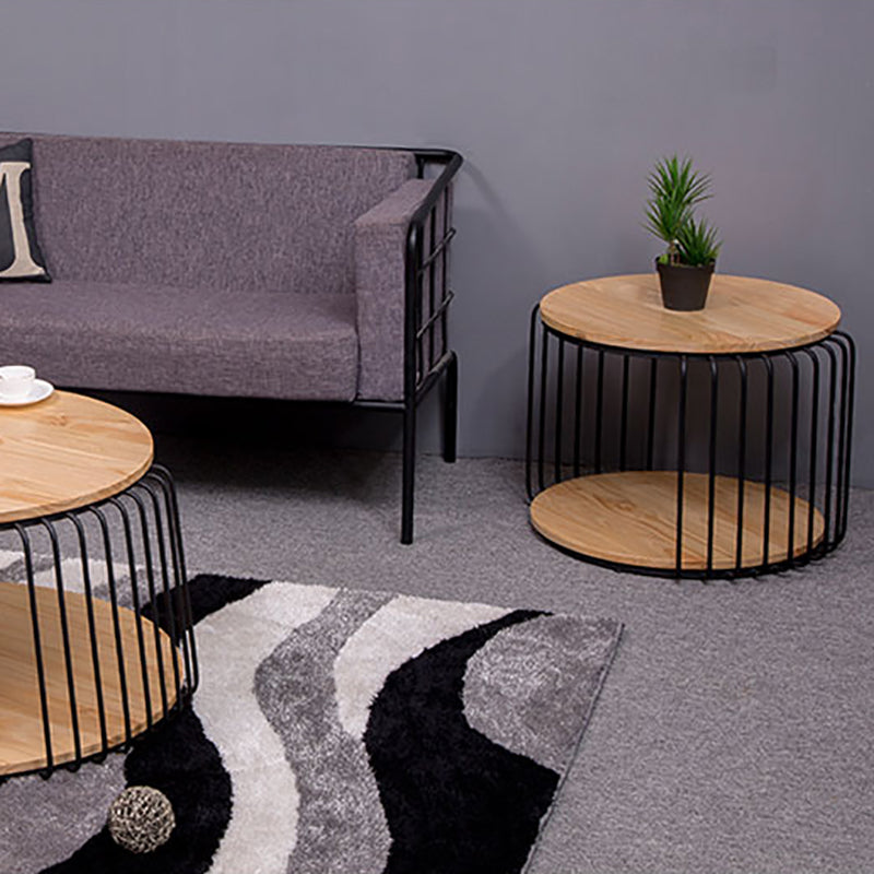 Nordic Solid Wood Round Coffee Cocktail Table with Floor Shelf Clearhalo 'Coffee & Accent Tables' 'Coffee Tables' 'coffee_tables' 'furn' 'furn_coffee_tables' 'Furniture' 'Living Room Furniture' 6434736