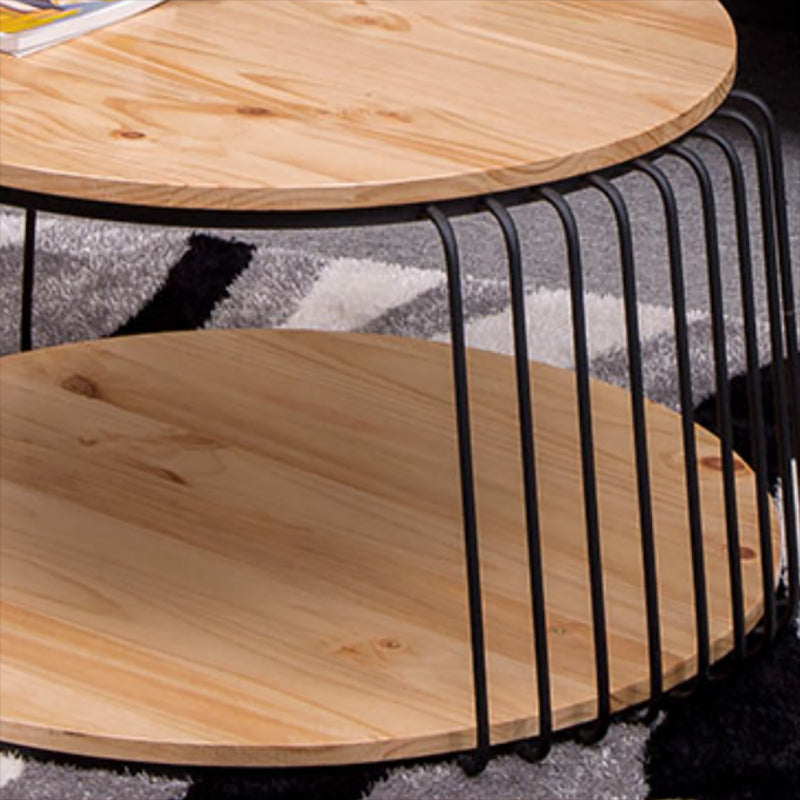 Nordic Solid Wood Round Coffee Cocktail Table with Floor Shelf Clearhalo 'Coffee & Accent Tables' 'Coffee Tables' 'coffee_tables' 'furn' 'furn_coffee_tables' 'Furniture' 'Living Room Furniture' 6434740