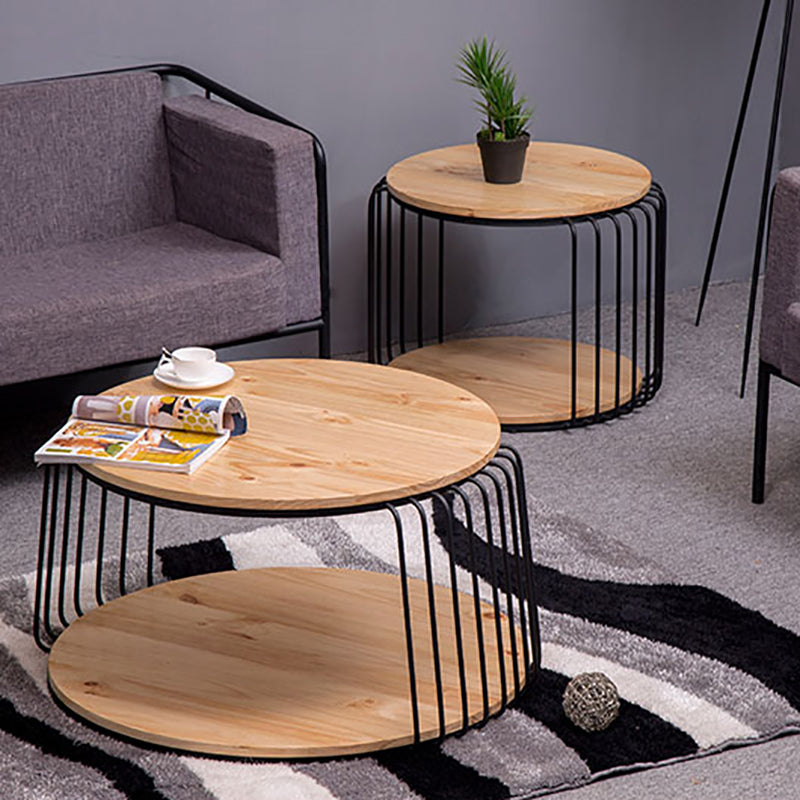 Nordic Solid Wood Round Coffee Cocktail Table with Floor Shelf Clearhalo 'Coffee & Accent Tables' 'Coffee Tables' 'coffee_tables' 'furn' 'furn_coffee_tables' 'Furniture' 'Living Room Furniture' 6434742