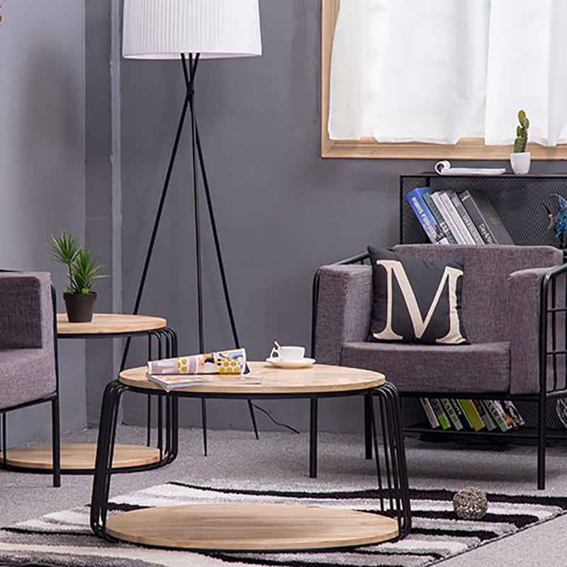Nordic Solid Wood Round Coffee Cocktail Table with Floor Shelf Clearhalo 'Coffee & Accent Tables' 'Coffee Tables' 'coffee_tables' 'furn' 'furn_coffee_tables' 'Furniture' 'Living Room Furniture' 6434744