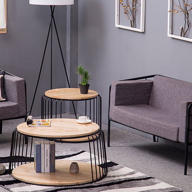 Nordic Solid Wood Round Coffee Cocktail Table with Floor Shelf Clearhalo 'Coffee & Accent Tables' 'Coffee Tables' 'coffee_tables' 'furn' 'furn_coffee_tables' 'Furniture' 'Living Room Furniture' 6434745