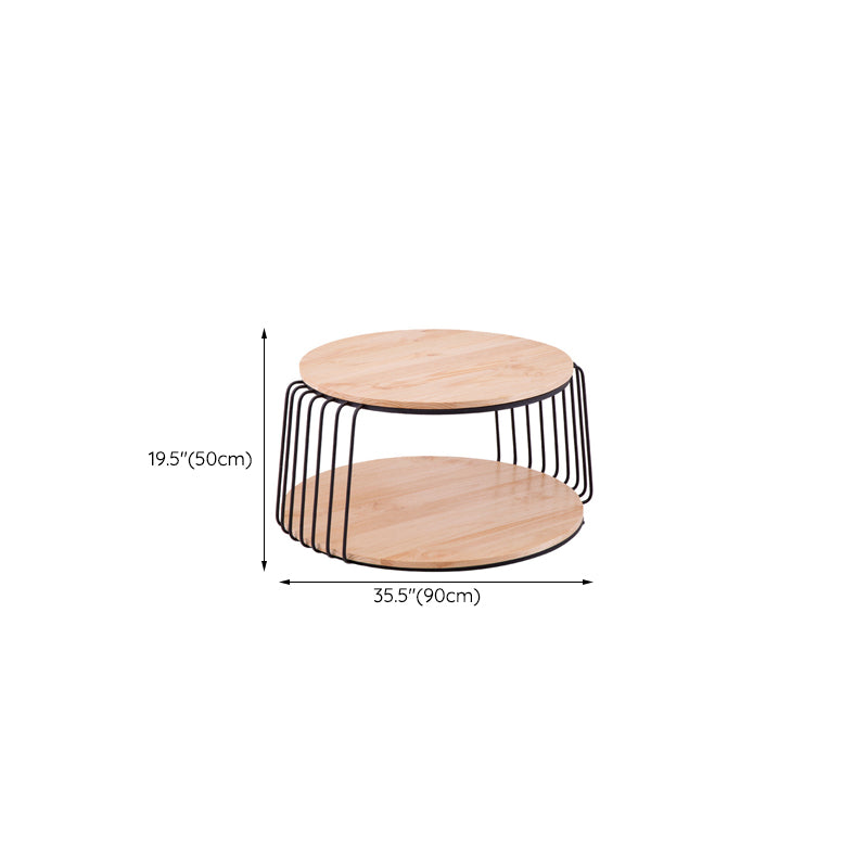 Nordic Solid Wood Round Coffee Cocktail Table with Floor Shelf Clearhalo 'Coffee & Accent Tables' 'Coffee Tables' 'coffee_tables' 'furn' 'furn_coffee_tables' 'Furniture' 'Living Room Furniture' 6434750
