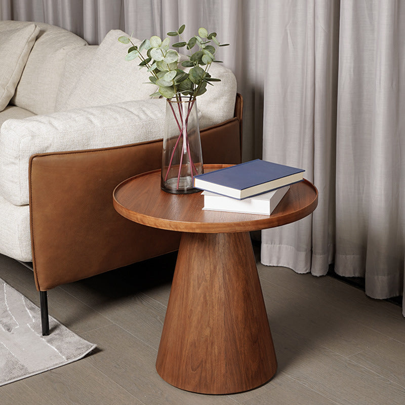 Round Solid Wood Coffee Table Pedestal Coffee Cocktail Table