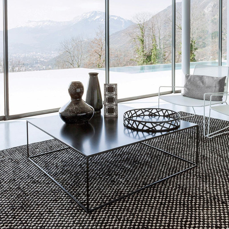 Iron Square Coffee Table with Frame Base Mid-Century Modern Cocktail Table