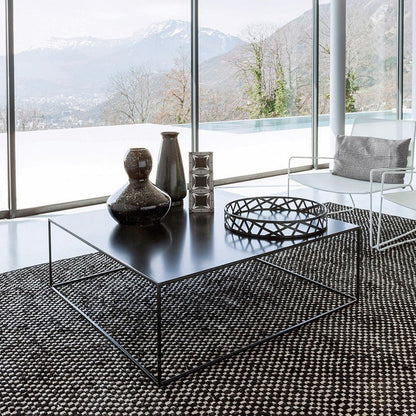 Iron Square Coffee Table with Frame Base Mid-Century Modern Cocktail Table