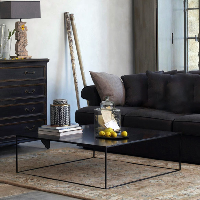 Iron Square Coffee Table with Frame Base Mid-Century Modern Cocktail Table