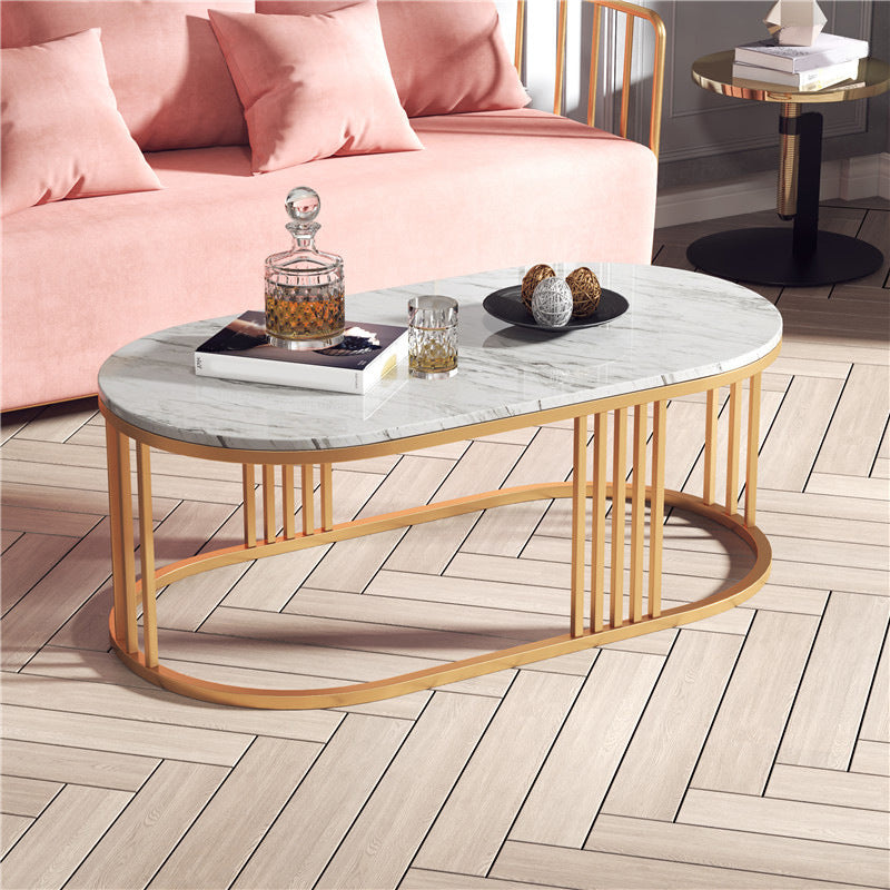 Glam Oval Coffee Table with Marble Top and Iron Frame Base 1 Piece Clearhalo 'Coffee & Accent Tables' 'Coffee Tables' 'coffee_tables' 'furn' 'furn_coffee_tables' 'Furniture' 'Living Room Furniture' 6434790