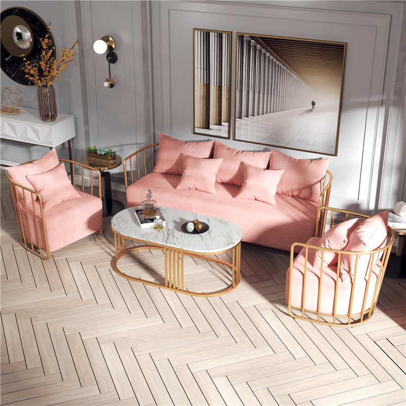 Glam Oval Coffee Table with Marble Top and Iron Frame Base 1 Piece Clearhalo 'Coffee & Accent Tables' 'Coffee Tables' 'coffee_tables' 'furn' 'furn_coffee_tables' 'Furniture' 'Living Room Furniture' 6434791