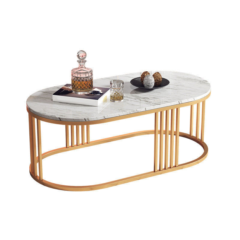 Glam Oval Coffee Table with Marble Top and Iron Frame Base 1 Piece Clearhalo 'Coffee & Accent Tables' 'Coffee Tables' 'coffee_tables' 'furn' 'furn_coffee_tables' 'Furniture' 'Living Room Furniture' 6434793